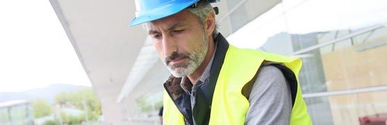 Ein Bauleiter nutzt vor Ort ein Tablet, um Planungs- und Baudaten in Echtzeit zu überprüfen. Digitalisierung im Bauwesen .