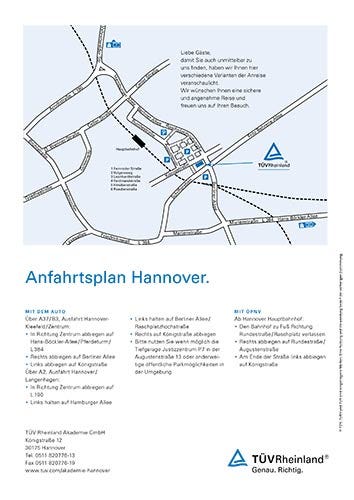 Anfahrtsplan der TÜV Rheinland Akademie Hannover