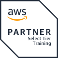 Badges von AWS auf dem steht " AWS Partner Selected Tier Training"