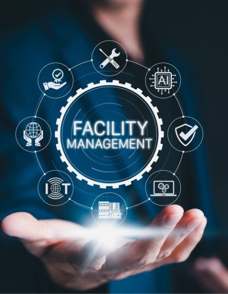 Person zeigt ein virtuelles Rand zu Fachbereichen im Facility Management