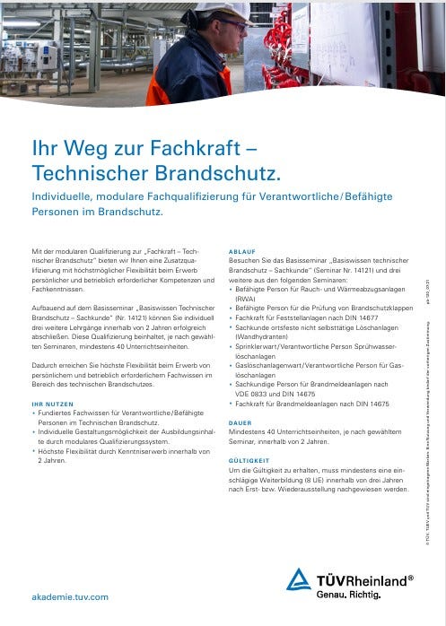 Deckblatt "Ihr Weg zur Fachkraft Technischer Brandschutz"