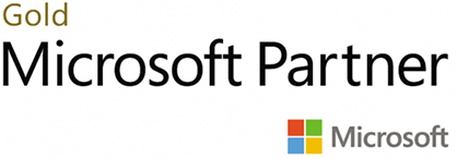 Weißer Hintergrund auf dem "Gold Microsoft Partner" steht. Microsoft Logo unten rechts in Ecke